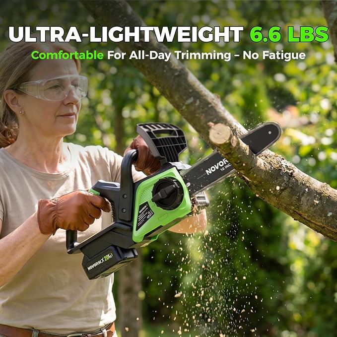NovorikX 20V Cordless Chainsaw, 10-Inch Electric Chain Saw with 4.0Ah Battery & Charger, Auto Oiler, Tool-Free Chain Tension for Tree Trimming, Branch Cutting & Yard Work