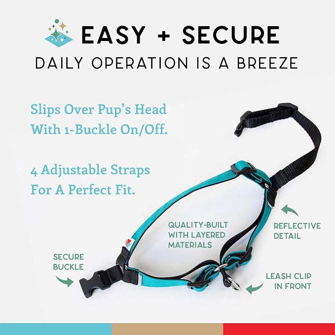 No Pull Dog Harness | Comfortable Training Harnesses | Effective No Pull Harness Design | Ideal for Large Sized Dog | 4-Point Adjustable(L - 26~32 inch Girth, Turquoise)