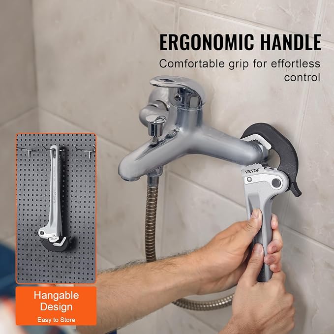 VEVOR Pipe Wrench, 14" Aluminum Straight Pipe Wrench, Automatic Jaw Adjustment, Adjustable Plumbing Wrench, Easy to Carry, Ergonomic Handle, Hangable Design, for Water Pipes, Automotive Repairs