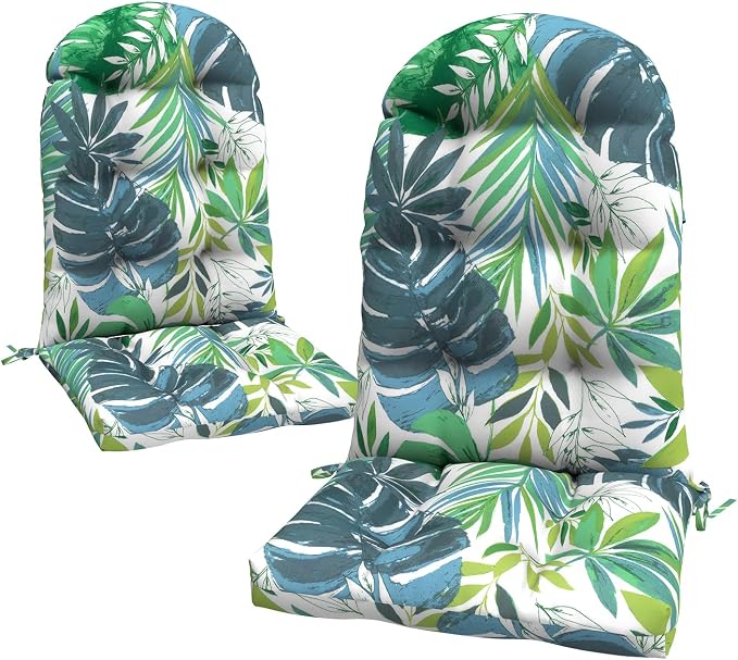 LVTXIII Outdoor Adirondack Chair Cushions, 44x19x4 Inch Non-Slip High Back Rocking Chair Cushion, Tufted Seat Cushion for Patio Furniture, Set of 2, Islamorada Blue Green