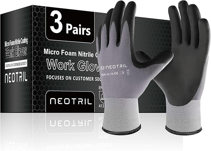 NEOTRIL Safety Work Gloves MicroFoam Nitrile Coated-3/6/12/36 Pairs,Breathable Nylon Working Gloves for Men Women