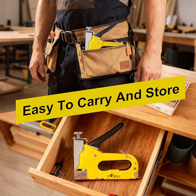 Topec Upholstery Staple Gun Heavy Duty, 3-in-1 Stapler Gun with 600 Staples, Manual Brad Nailer Power Adjustment Wood Stapler for Crafts, Wall, Upholstering, Furniture, DIY