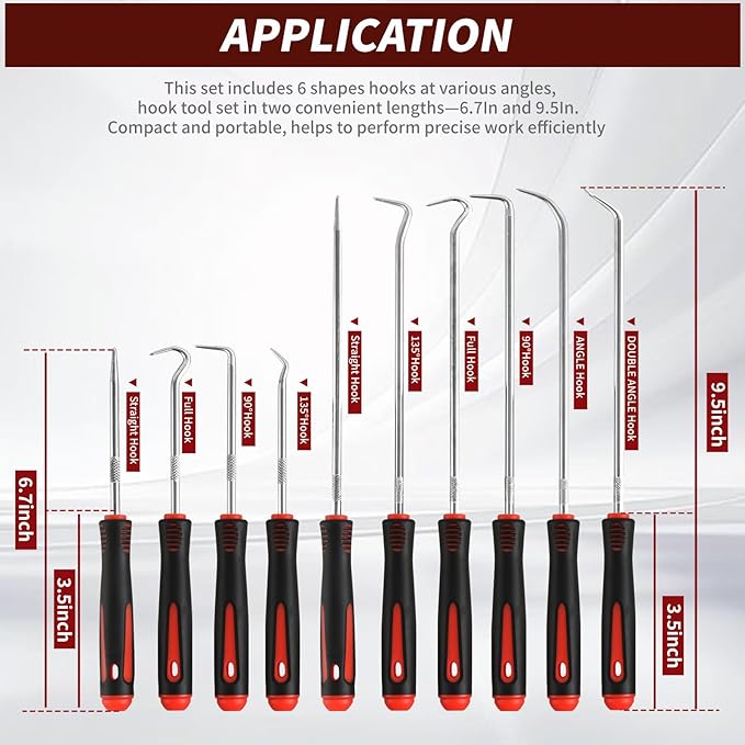 Hook and Pick Set – 10PCS Precision Pick Tools with Non-Slip Grip for Automotive, O-Ring, Seal & Gasket Removal, Mechanical and DIY Use Tool Set, Picks Precision Hooks Puller Remover Tools