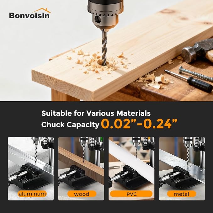 Bonvoisin Mini Drill Press with Vise Benchtop Drill Press Chuck Capacity 0.6-6.35MM Drilling Machine for Craft and Home