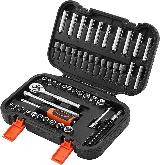 VEVOR Socket Set, 70 Pieces, 1/4 inch Drive Socket and Ratchet Set, SAE and Metric, Deep and Shallow, Mechanic Tool Kit with Bits, Accessories and Storage Case, CR-V Alloy Steel, for Automotive Repair | Mechanic Tool Set with Bits, Accessories and Stor...