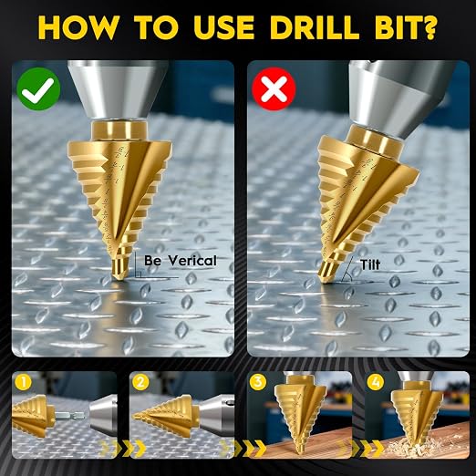 Titanium Step Drill Bit - 4241 HSS Step Bit with Two Spiral Grooved,1/4" to 1-3/8" Spiral Flute Step Bit for Metal, 10 Sizes HSS Step Drill Unibit for Metal, Aluminum, Wood & Plastic