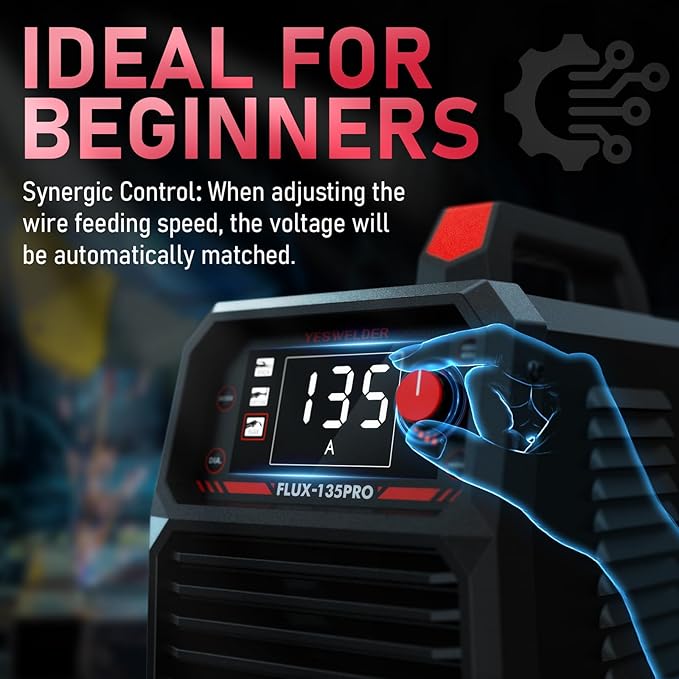 YESWELDER 135Amp Flux Core MIG Welder FLUX-135PRO,110V Flux Core MIG/Lift TIG/Stick 3-in-1 Digital Display Welding Machine & LYG-L600A Auto Darkening Blue Light Blocking Welding Helmet