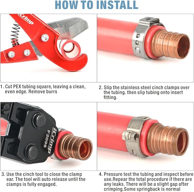 iCrimp PEX Clamp Cinch Tool for 3/8-inch to 1-inch Stainless Steel Clamps meet ASTM F2098 Standard with Pex Pipe Cutter Blue&red