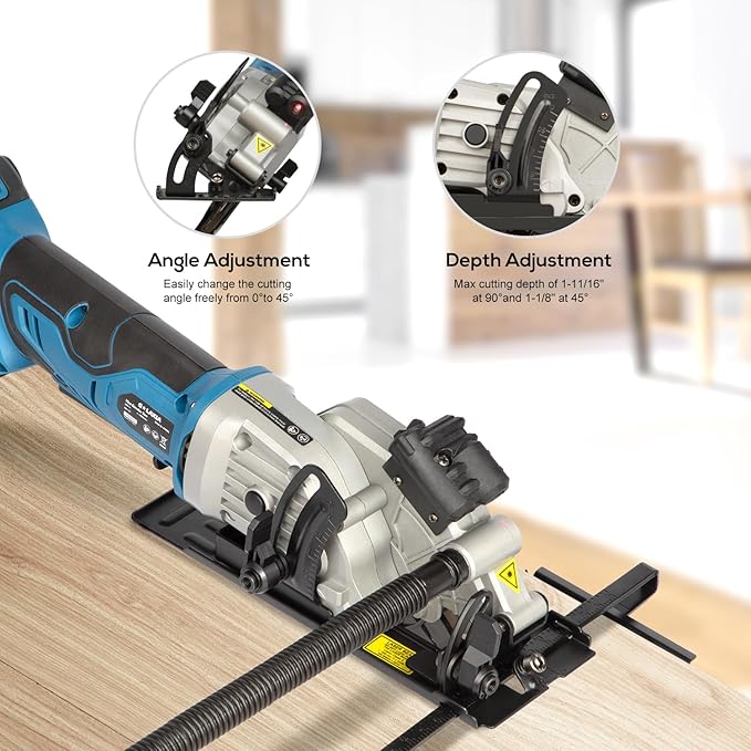 Mini Circular Saw, 4-1/2"" 3400RPM Cordless Circular Saw with Laser Guide, Rip Guide, Compact Hand Saw with 2Pcs blades（24T+60T), Max Cutting Depth 1-11/16""(90°), 1-1/8""(45°), Blue