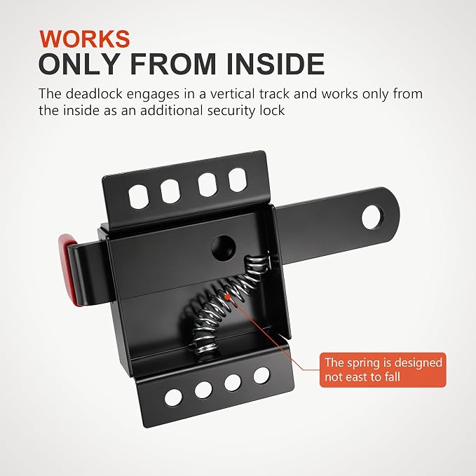 Heavy Duty Standard Garage Door Side Lock Inside Deadlock for Most Garage Door Iron Galvanizing -1 Pack, Black