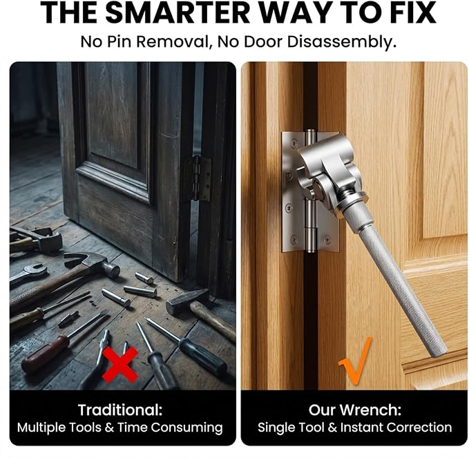 Saker Adjustable Door Hinge Wrench for Residential | Stainless Steel Door Gap Tool for Sagging/Sticking Doors, No Disassembly Needed, Ergonomic Non-Slip Handle