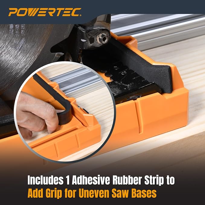 POWERTEC Universal Circular Saw Track Plate Compatible with Most Track Saw Guide Rails and Straight Edge Clamps, Tool-Free Mounting System, Adjustable Fence for Fast and Accurate Cuts (71993)