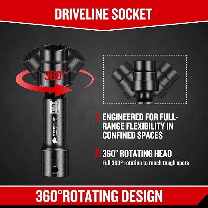7-Piece 1/2'' Drive Driveline Limited Clearance Socket Set, 12-Point SAE Impact Swivel Socket Set, Cr-Mo Steel with Storage Case for Automotive & Industrial
