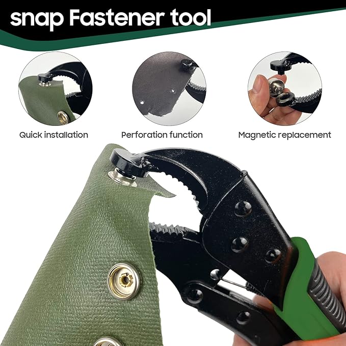 Heavy Duty Snap Fastener Tool kit, Punching Function, Snap Button Tool with Adjustable Setter, 15mm snap Tool with 100 Sets Boat Cover Snaps