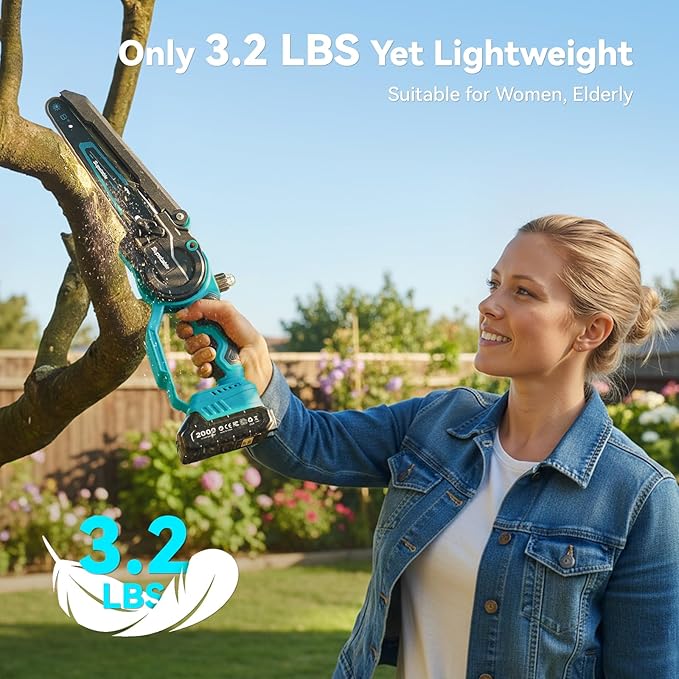 Mini Chainsaw Cordless, 8 Inch & 6 Inch Electric Chainsaw Battery Powered, 1000W Brushless Handheld Power Chain Saw with 2 Batteries, Small Tree Saw for Branch Trimming Wood Cutting