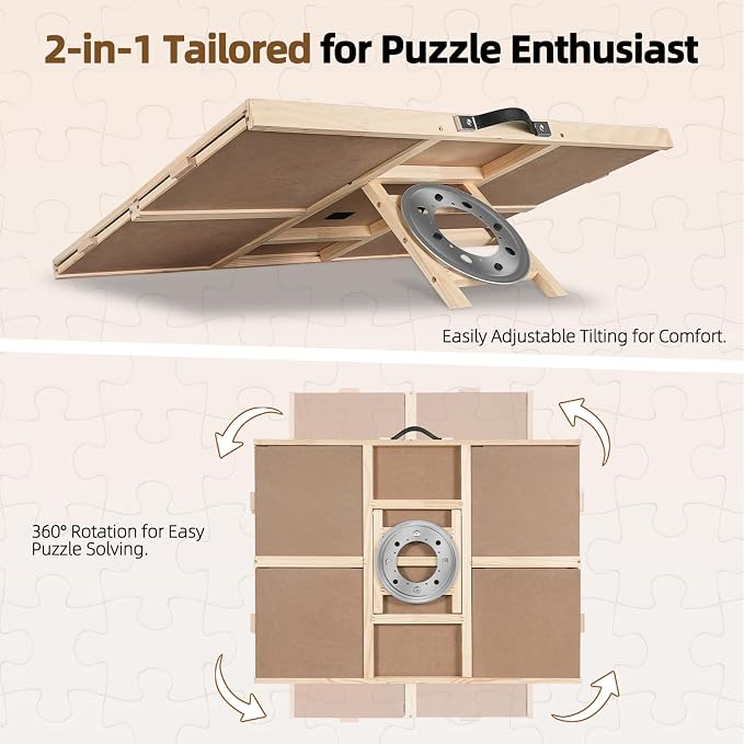 ALL4JIG 1500 Pieces 2-in-1 Tilting&Rotating Puzzle Board for Adults,24.53" x 33.19" Wooden Jigsaw Puzzle Table with 4 Drawers,Portable Board with Lazy Susan and Cover,with a Table Easel-Style Tilt