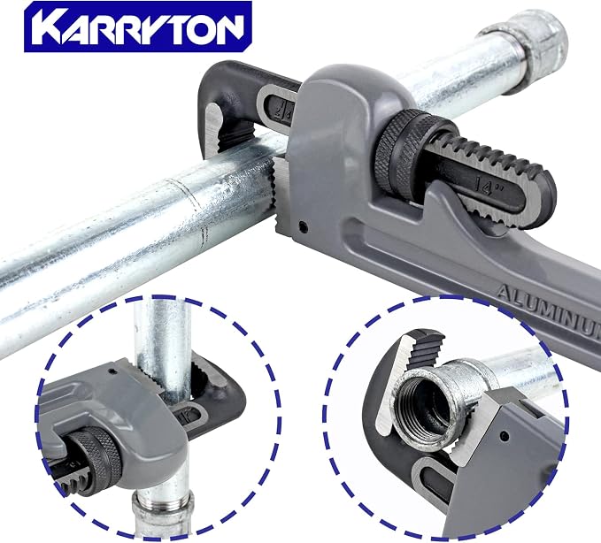 14 Inch Aluminum Pipe Wrench, 2-3/4"/70mm Adjustable Cr-Mo Jaw Opening Heavy Duty Aluminum Straight Handle Plumbing Wrenches, Perfect Plumbers Tool Exceed GGG Standard