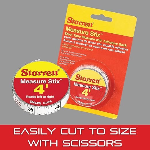 Starrett Tape Measure Stix with Adhesive Backing - Mount to Work Bench, Saw and Drafting Table - 1/2" x 4', English Metric, Left-Right Reading - SM44ME