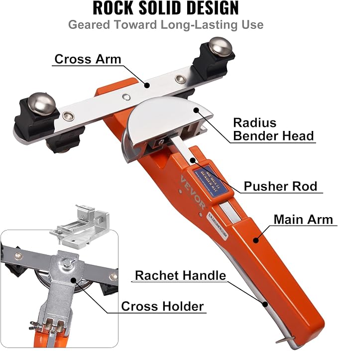 VEVOR Pipe Tube Bender, 1/4"-7/8" O.D. Ratcheting Tubing Bender, 90° Forward/Reverse Pipes Bending Tools with 7 Dies and Pipe Cutter for HVAC Air Conditioning Refrigerator Repair