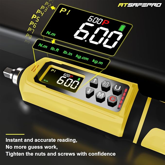 ATsafepro Digital Torque Screwdriver Set, 0.8-53.1 in-lbs/0.09-6 Nm, 45 PCS 1/4" Inch Pound Torque Wrench Screwdriver with Buzzer, LED Indicator, 9 Preset Modes, ±2% Accuracy for Precision Work