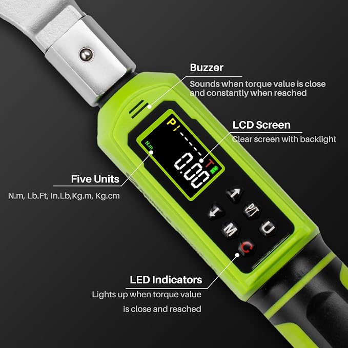 Adjustable Open End Digital Torque Wrench 3/8" Drive 0.66-44.2Ft.Lb | Interchangeable Electronic Torque Wrench (0.9-60N.m),32 mm 2% Accuracy for HVAC Automotive Moto Narrow Pipeline,Prec. Parts