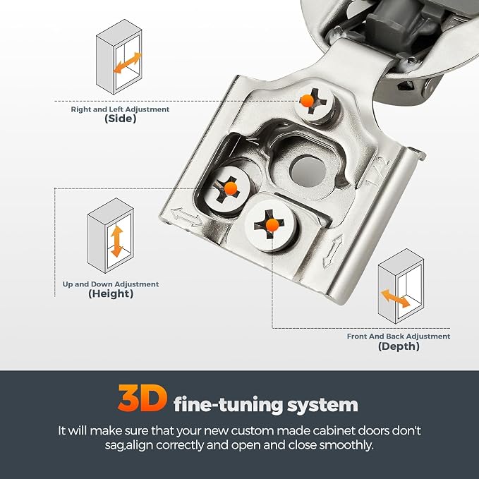 10 Pack (5 Pairs) 1/2" Overlay Soft Close Cabinet Hinges, Satin Nickel Stainless Steel Concealed Hinges with 3D Self-Closing for Face Frame Doors & Kitchens