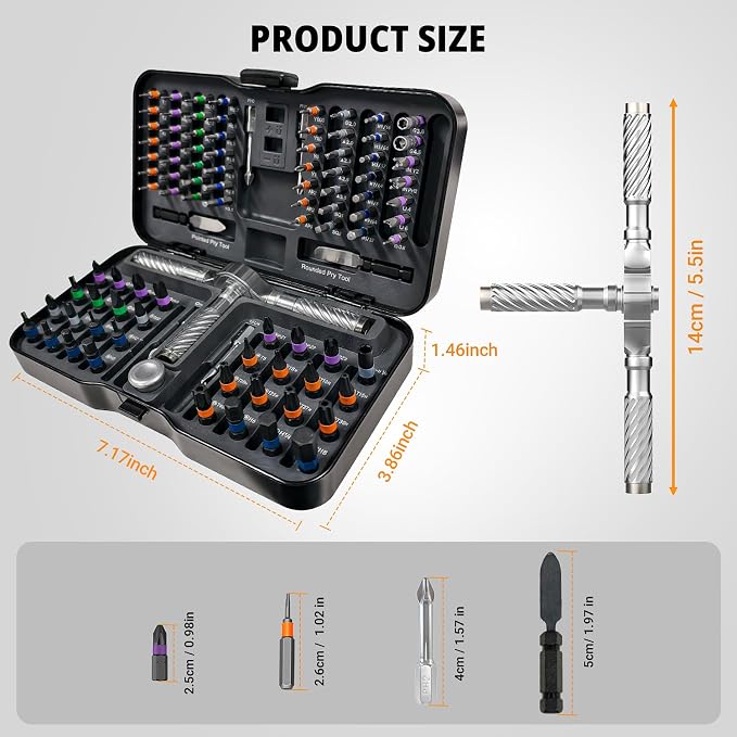 ViviDreamore 100 in1 Magnetic Ratcheting Screwdriver Set, 94 S2 Steel Bits, Storage Case for Computer, Drone, Furniture, Bicycle & DIY, Black
