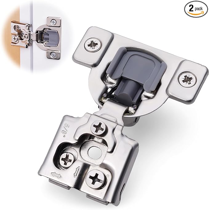 Decobasics 2 Pack Soft Close Cabinet Hinges – 5/8" Overlay for Kitchen Cabinet Doors, Face Frame Concealed Hidden Hinges – Stainless Steel, Self-Closing with 3-Way Adjustment & Slow Close Damper