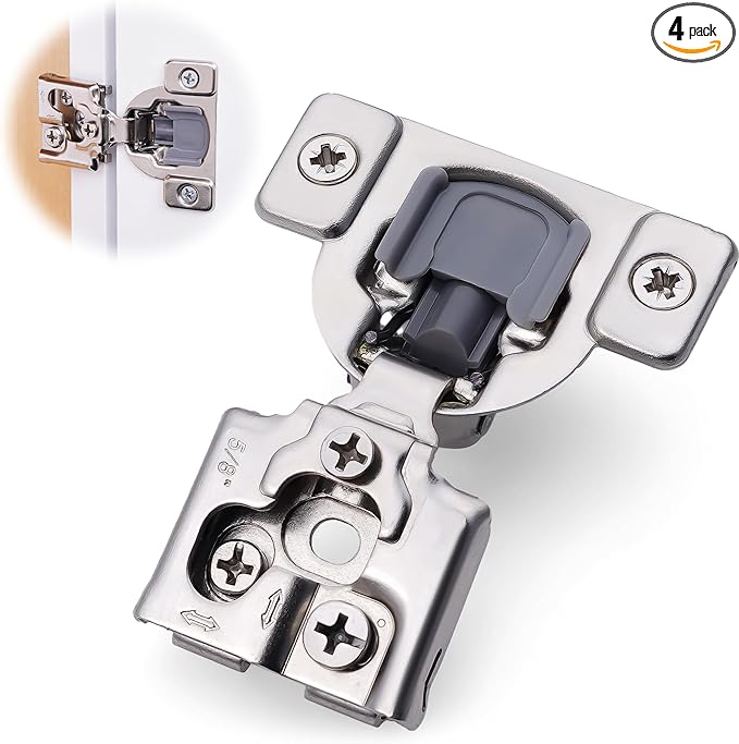 Decobasics 4 Pack Soft Close Cabinet Hinges – 5/8" Overlay for Kitchen Cabinet Doors, Face Frame Concealed Hidden Hinges – Stainless Steel, Self-Closing with 3-Way Adjustment & Slow Close Damper