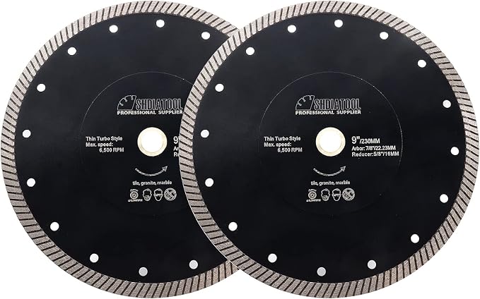 SHDIATOOL Diamond Turbo Blade 9 - Inch Super Thin Cutting Disc for Porcelain Ceramic Tile Granite Dia 230mm 2pieces