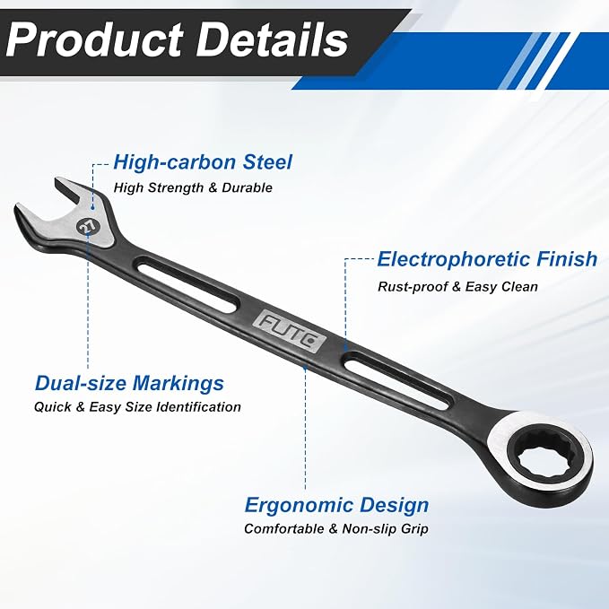 HARFINGTON Ratcheting Combination Wrench 27mm Stubby Wrench Metric High Carbon Steel Double 12-Point Box Open-Ended Ratchet Spanner Tool for Household Garage Workshop Auto Repairs, Black