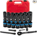 LLNDEI 3/8" Drive Deep Swivel Impact Socket Set 19Pcs CR-MO | Metric 8-22mm Wobble Sockets, 3"&6" Bars, for Engine Bay, Transmission Work, Exhaust Systems & Heavy Truck Repair