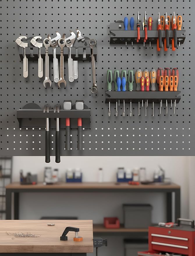 NiHome Wall Mount Hand Tool Storage Set with Magnet, Screwdriver Organizer, Pliers Holder, Hammer Rack & Wrench Holder, 4PCS Metal Organizer for Garage, Workshop, Shed, Anti-Corrosion, No Rust