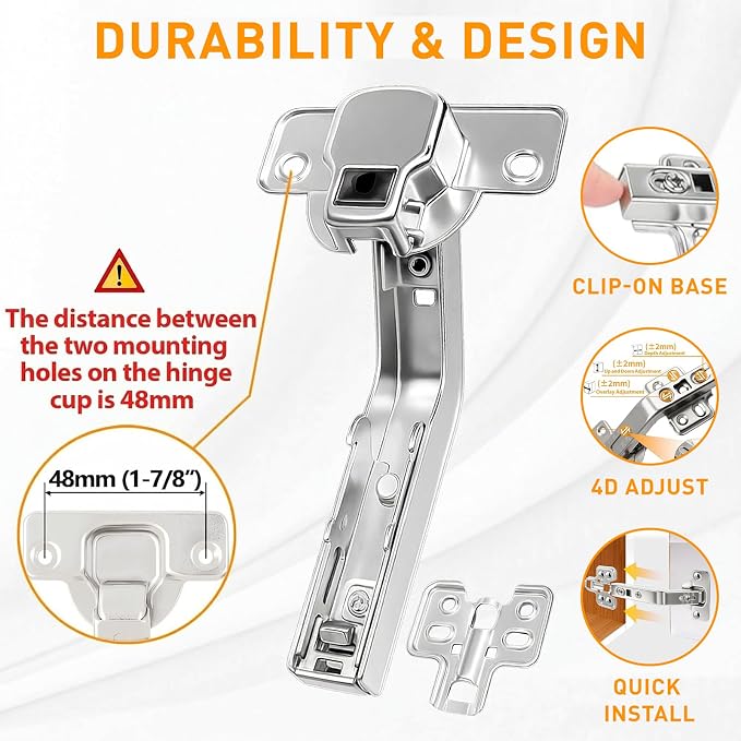 TamBee 135 Degree Lazy Susan Hinge, 48mm Corner Kitchen Cabinet Hinges, Concealed, 3D Adjust for Corner Door, Cupboard Hinges Replacement, Brushed Nickel 2 Pack