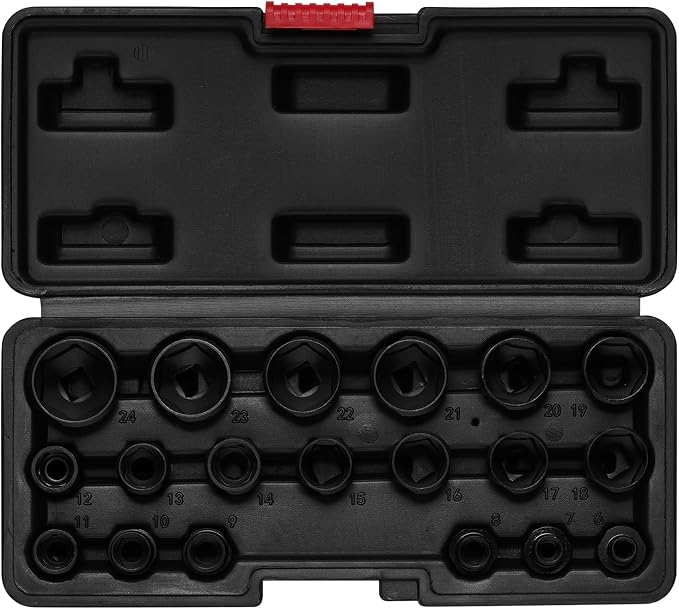 EMENTOL 19 Pieces 3/8" Drive Low Profile Nano Impact Socket Set, 6mm-24mm, Metric Stubby sockets, CR-MO