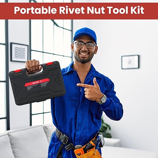 Beaspire Rivet Nut Tool Kit, 9.5" Rivnut Tool Kit with 8 Mandrels, Nutsert Tool Kit with 80 Pcs Rivet Nuts Assortment Kit and Rugged Carrying Case,M3,M4 M5,M6,6-32,8-32,10-24,1/4-20