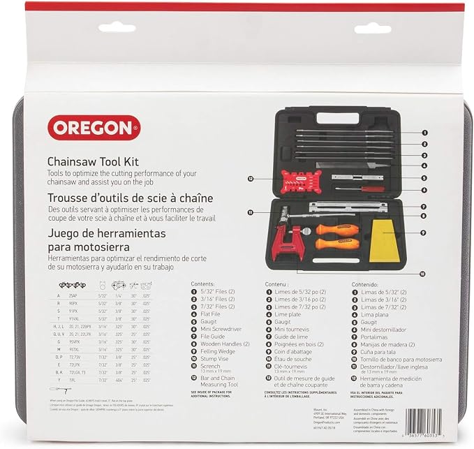 Oregon Chainsaw Chain Sharpening Kit with Hard Case - Contains Files, Handles, Depth Gauge, Stump Vise, Felling Wedge, and More Accessories