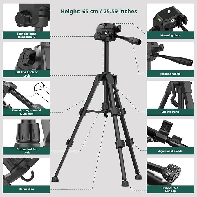 HYCHIKA Laser Level with Tripod 360° Self Leveling, Green Cross Line Nivel Laser with Tripod 26 In, Lazer leveler tool for Picture Hanging DIY Construction Renovation Floor Tile Class II, <1mW