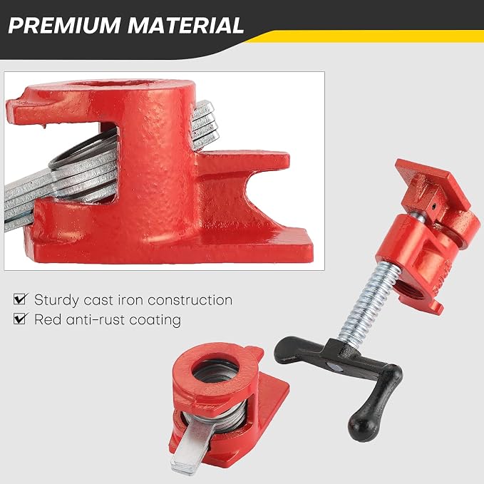 Wood Gluing Pipe Clamp Set | 3/4" Heavy Duty Woodworking Cast Iron Pipe Clamps Quick Release Pipe Wood Clamps (4 Pack, 3/4")