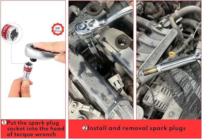 BILITOOLS 7pcs Magnetic Swivel Spark Plug Socket Set & Gap Tool, 3/8" Drive | 9/16,5/8,14,16mm Magnetic Swivel Sockets in 6 & 12-Point, Plus Gap Tool & Case — CR-V Steel, Rust-Resistant