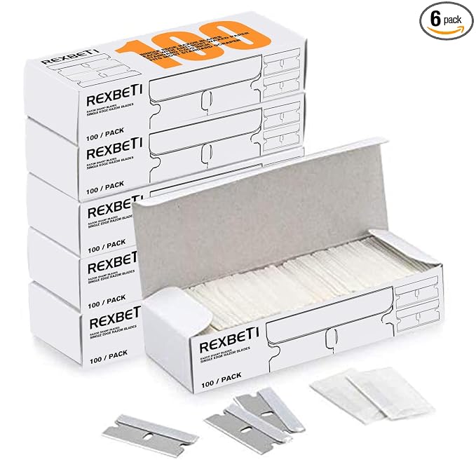 REXBETI 600PCS Single Edge Razor Blades, Industrial Razor Blades, Box Cutter Replacement Blades, Glass Scraper Blades