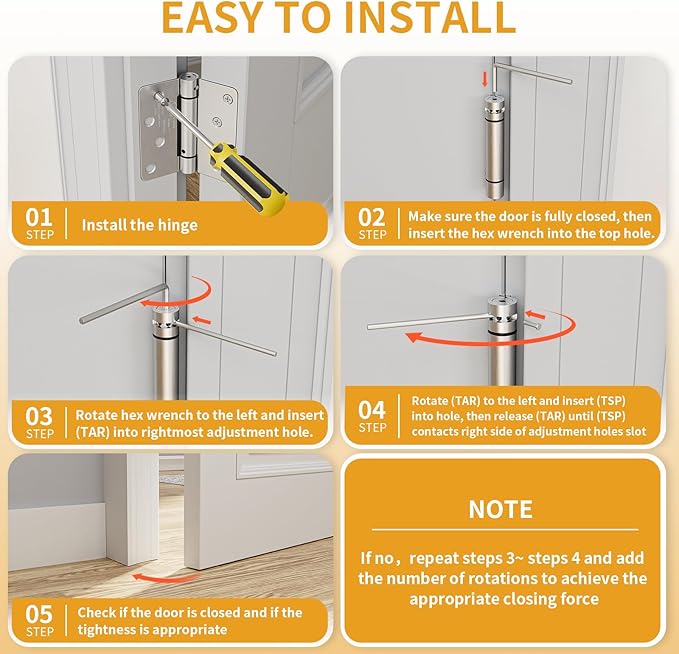 Luxbaro 2 Pack Self Closing Door Hinges, 4 Inch Spring Loaded Hinges for Doors, Adjustable Tension for Garage, Front Door, Back Door, for Left and Right Hand Door, 1/4'' Radius Corners, UL Listed