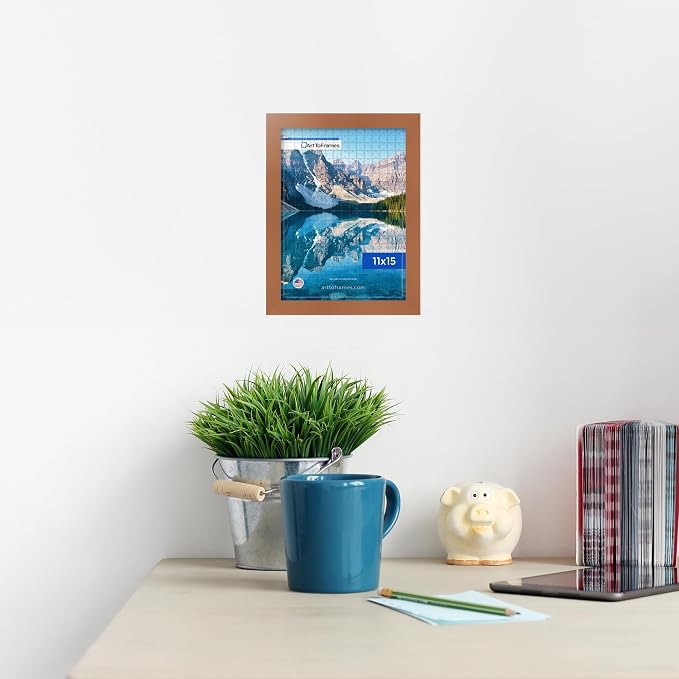ArtToFrames Puzzle Frame for Buffalo Games 100 Piece Jigsaw Puzzles, 11x15 Inch (28x38 cm), Burnt Umber Engineered Wood with Regular Glass, Ready to Hang Puzzle Display