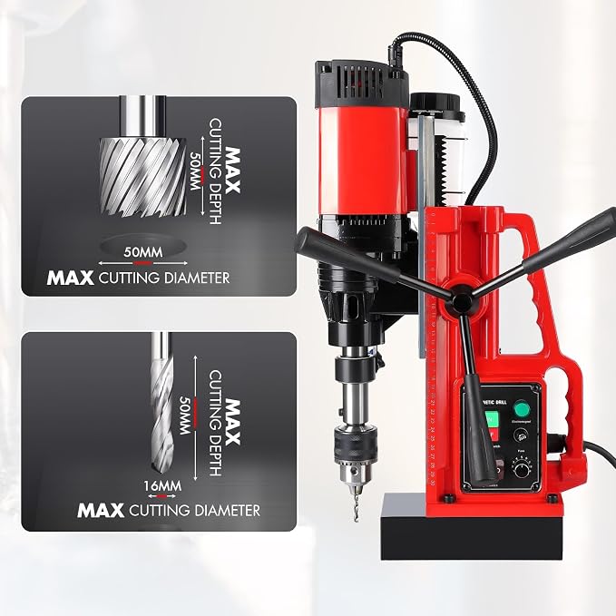 110V 1550W Magnetic Drill Press, 2" Drilling Capacity, 500 RPM, Variable Speed Single-Rail Portable Industrial Drill for Steel, Construction & DIY