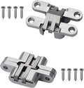 2 Pack 1.1 * 4.65 in Hidden Hinge Invisible Concealed Cross Hinges 180 Degree Folding Door Cross Zinc Alloy Hidden Hinges Swing Invisible Hinge for Cabinet, Cupboard,Wooden Box,with Screws-S5