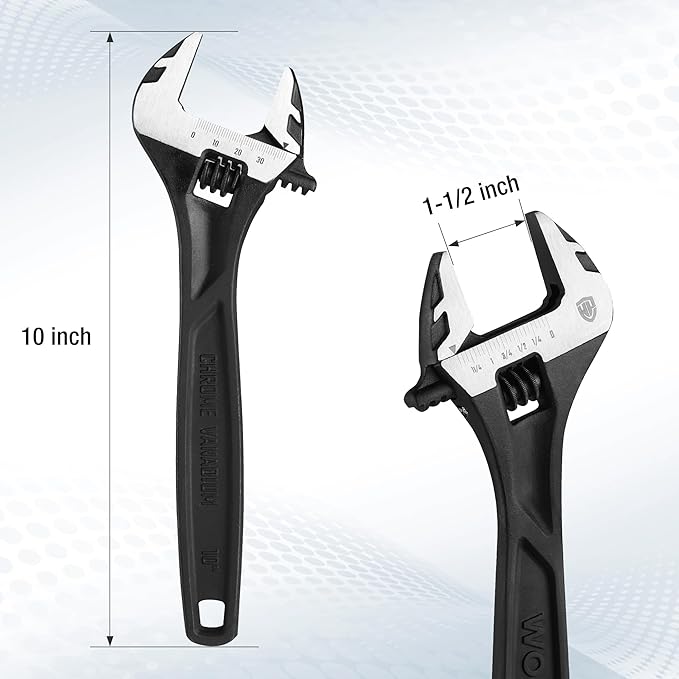 WORKPRO 10" Adjustable Wrench, Black Oxide Wrench 10 Inch with Inch/Metric Scale, Premium Cr-V Steel