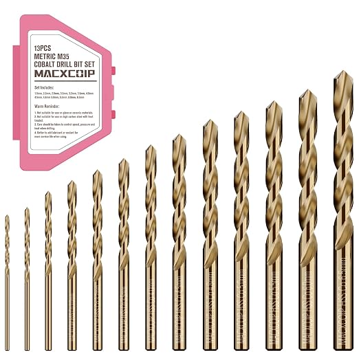 Metric 13Pcs M35 Cobalt Drill Bit Set, 1.5mm-6.5mm HSS Cobalt Jobber Drill Bits, for Hardened Metals, Stainless Steel, Cast Iron and Wooden Plastics, with Plastic Index Storage Box