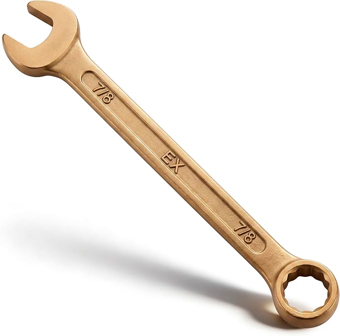 Hicarer 7/8" Non-sparking Combination Wrench Non-magnetic Wrench 240 mm Length Aluminum Bronze Combination Spanner for Flammable and Explosive Environment Technician Electrician Die-forged