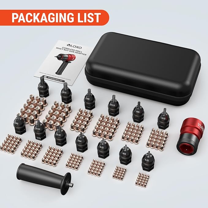 VLOXO Rivet Nut Drill Adapter for Electric Drill, Upgraded Rivet Gun Kit with 13 Different Iron Heads and 245Pcs Rivnuts Professional Rivet Nut Tool Kits Include Case
