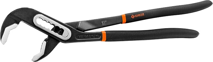 Groz 12-inch Water Pump Pliers | Chrome Vanadium Steel | Easy one Hand Adjustment | Cushion Grip | #31742